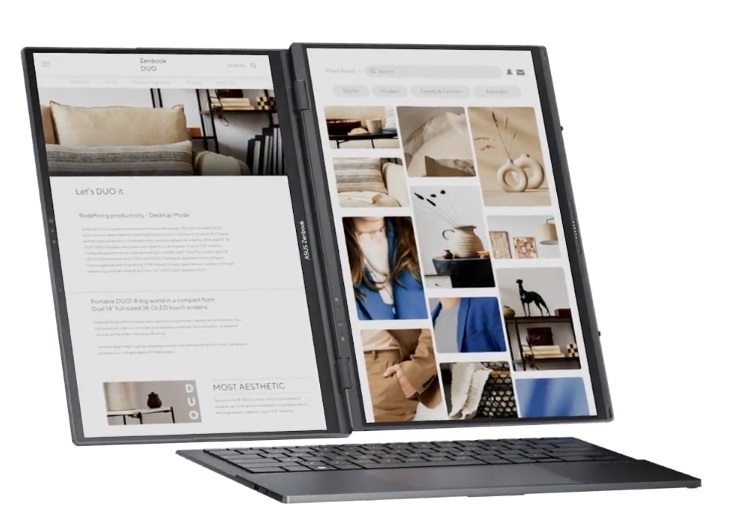 obrázek notebook ASUS ZenBook Duo v režimu s fyzickou klávesnicí