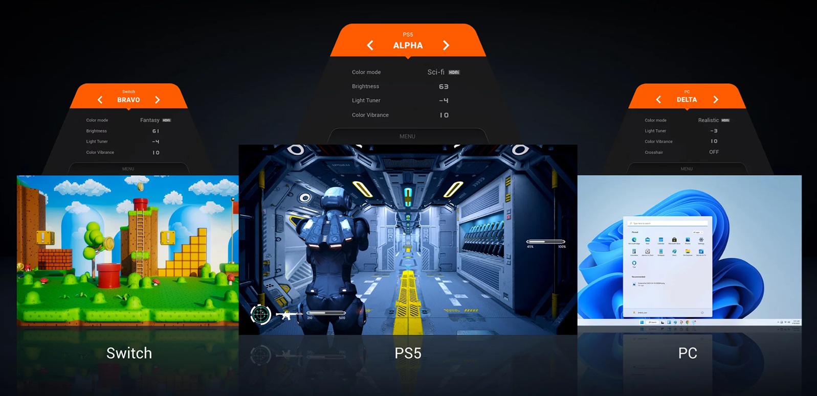 obrázek režimy pro PC, Nintendo Switch a PS5