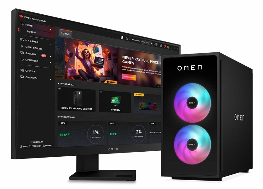 obrázek stolní počítač HP OMEN GT16 s monitorem