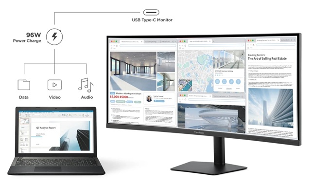 monitor ViewSonic VA3820C a konektivita USB-C