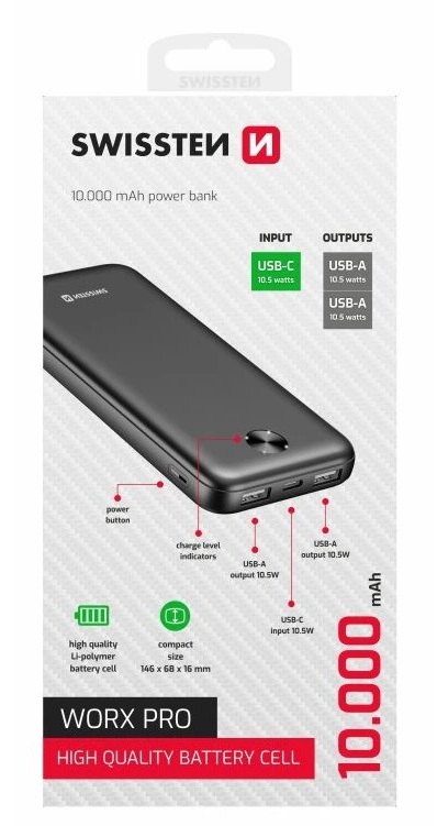 obrázek powerbanka SWISSTEN WORX PRO 10000mAh
