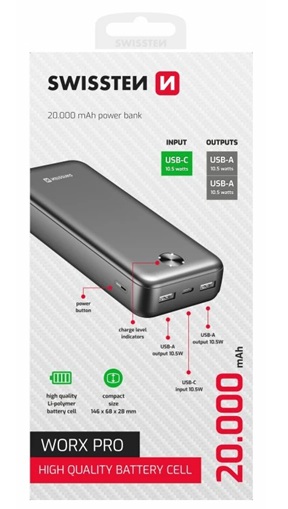obrázek powerbanka SWISSTEN WORX PRO 20000mAh