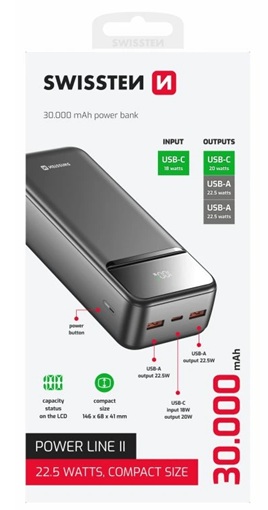 obrázek powerbanka SWISSTEN POWER LINE II 30000mAh