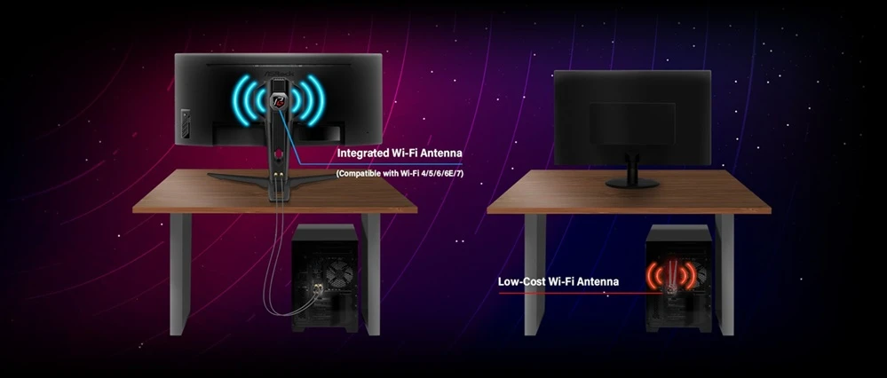 ASRock Phantom Gaming PG27QRT2A integrovaná Wi-Fi anténa