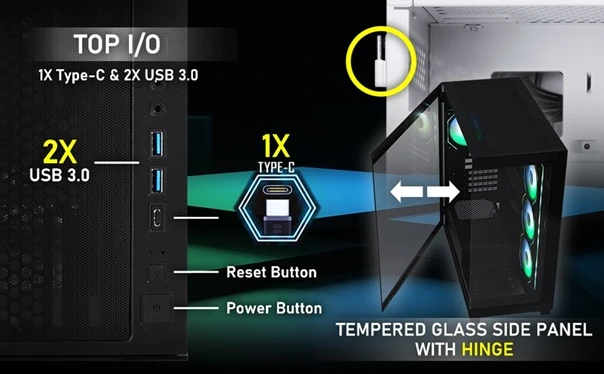 PC skříň BitFenix CETO horní panel a temperované sklo