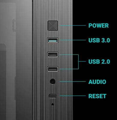 PC skříň DEEPCOOL CG330 3F konektory detail