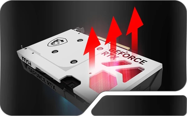 MSI GeForce RTX 5060 8G VENTUS 2X OC WHITE průchod vzduchu zadní deskou