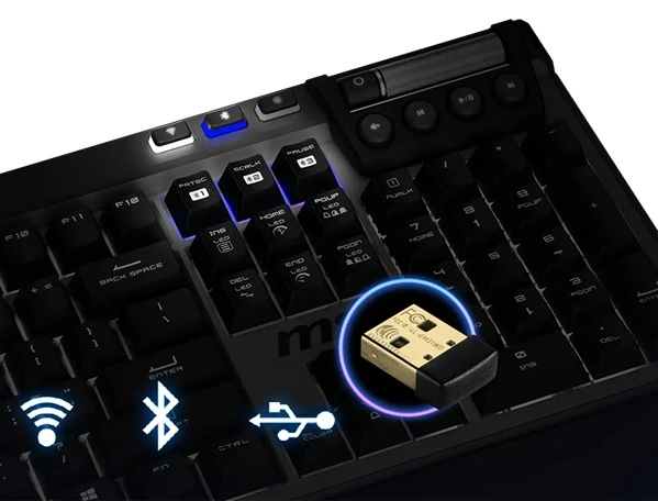 herní klávesnice MSI STRIKE PRO Wireless Silent trojí konektivita