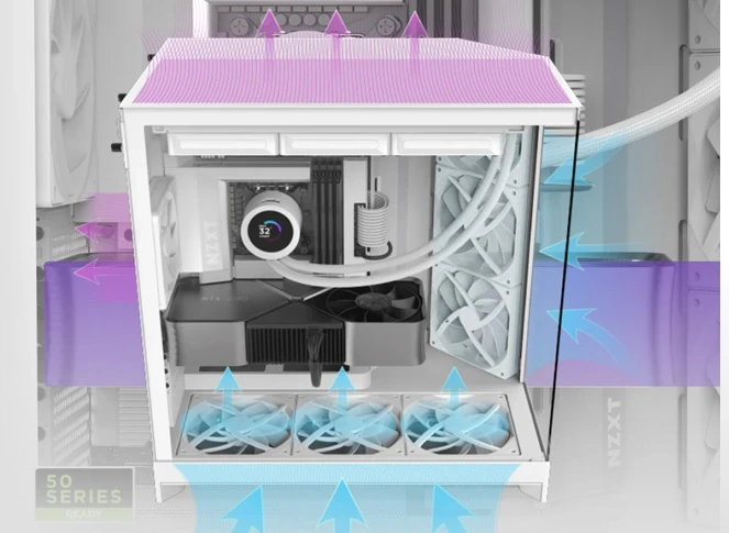 PC skříň NZXT H9 Flow proudění vzduchu