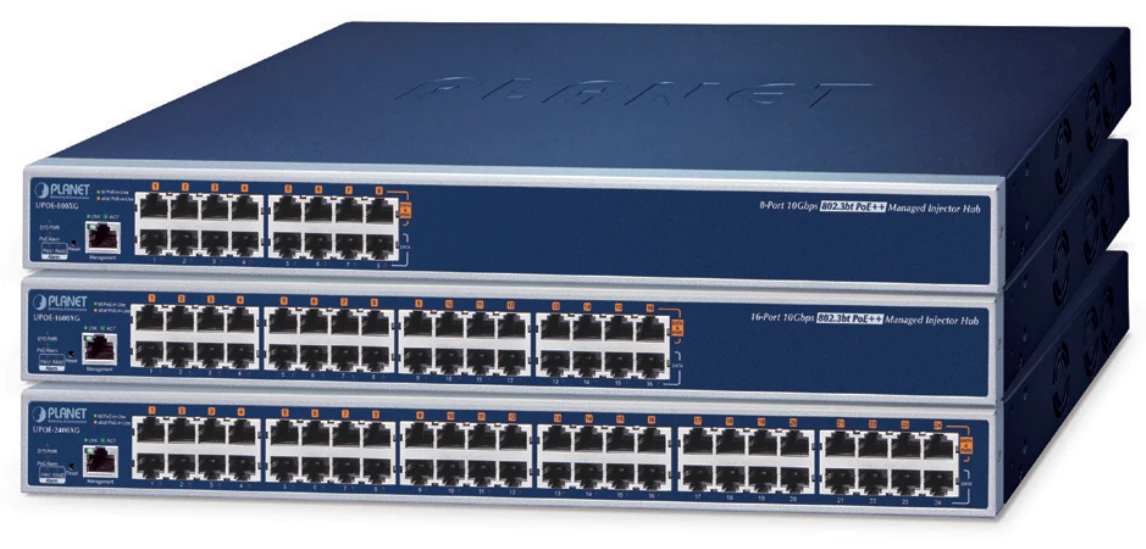 Řízený hub s napájením PoE++ 802.3bt o rychlosti 10 Gb/s