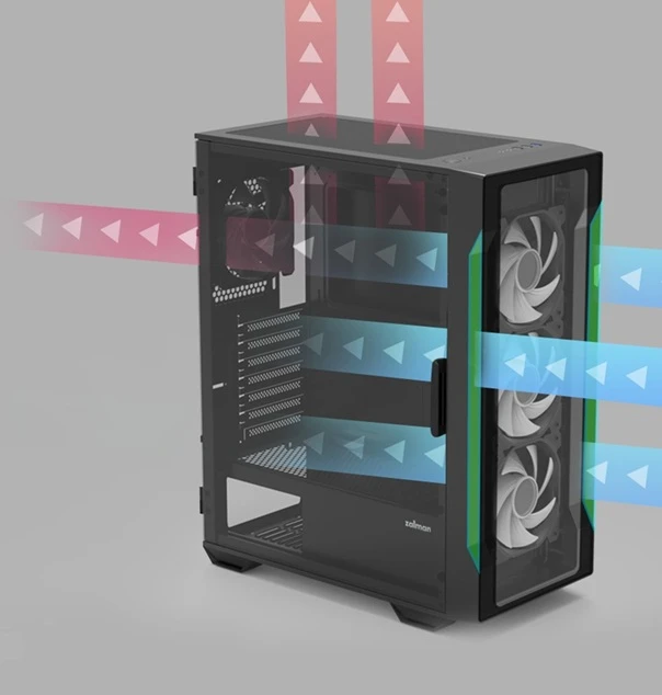 PC skříň ZALMAN i3 NEO TG Black proudění vzduchu