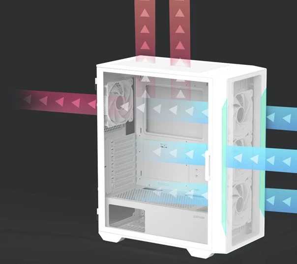 PC skříň ZALMAN i3 NEO TG White proudění vzduchu