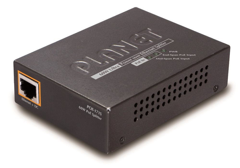 Planet POE-171S Ultra PoE splitter 802.3at do 60W - 12/19/24V,  1000Base-T, -10 až 60°C, desktop