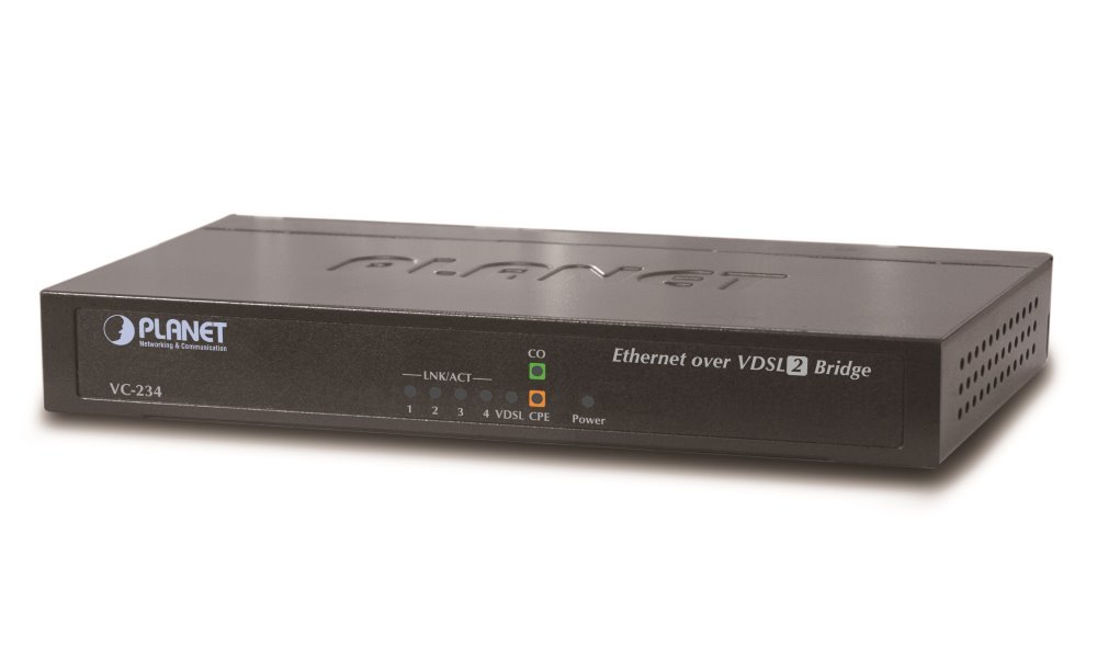 PLANET VC-234 Ethernet po VDSL bridge, 4x 10/100/1000 RJ45 na pár VDSL/VDSL2, do 1,4km, 30a profil