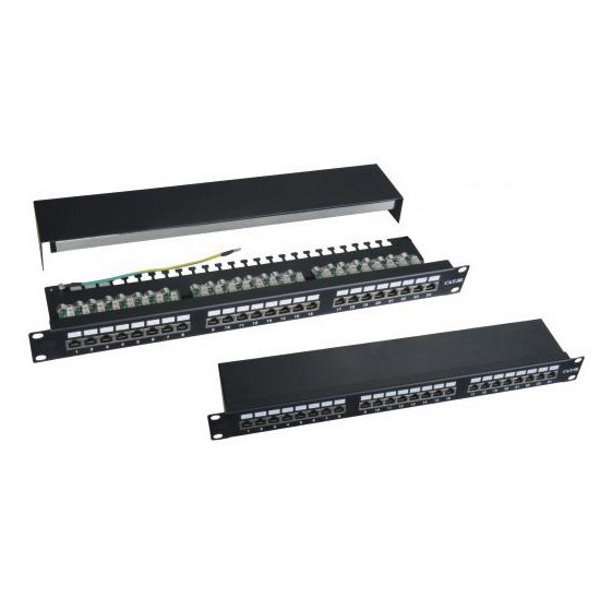 Patch panel 19", 24 portů CAT6 stíněný - černý