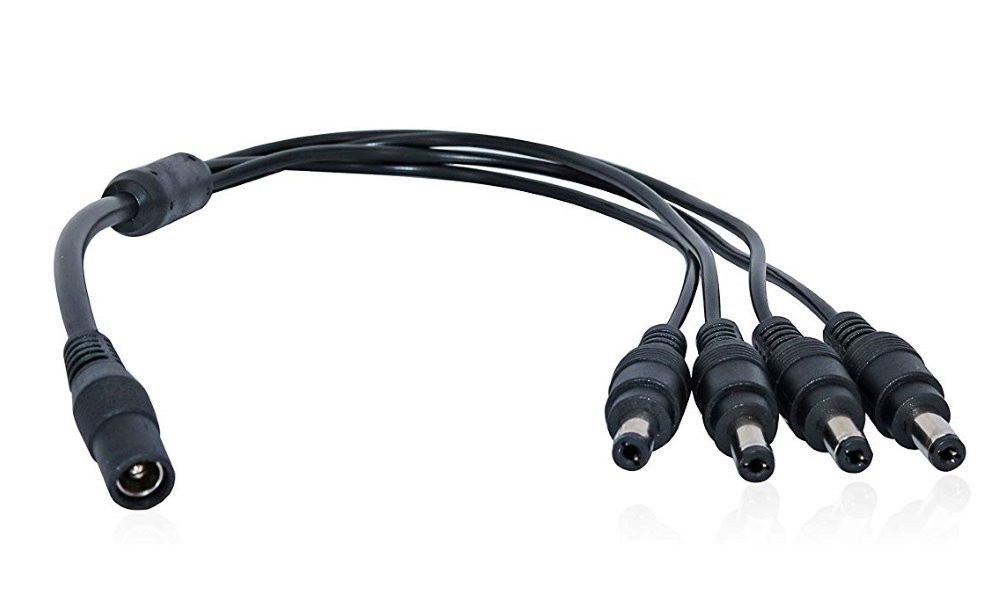 Napájecí kabel se čtyřmi napájecími JACK konektory (2,1mm) pro kamery a přípojnou JACK samice