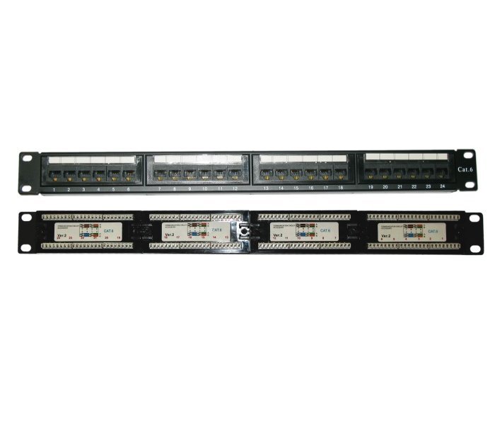 Patch panel 19", 24 portů CAT6, 30u  Au, LSA/110