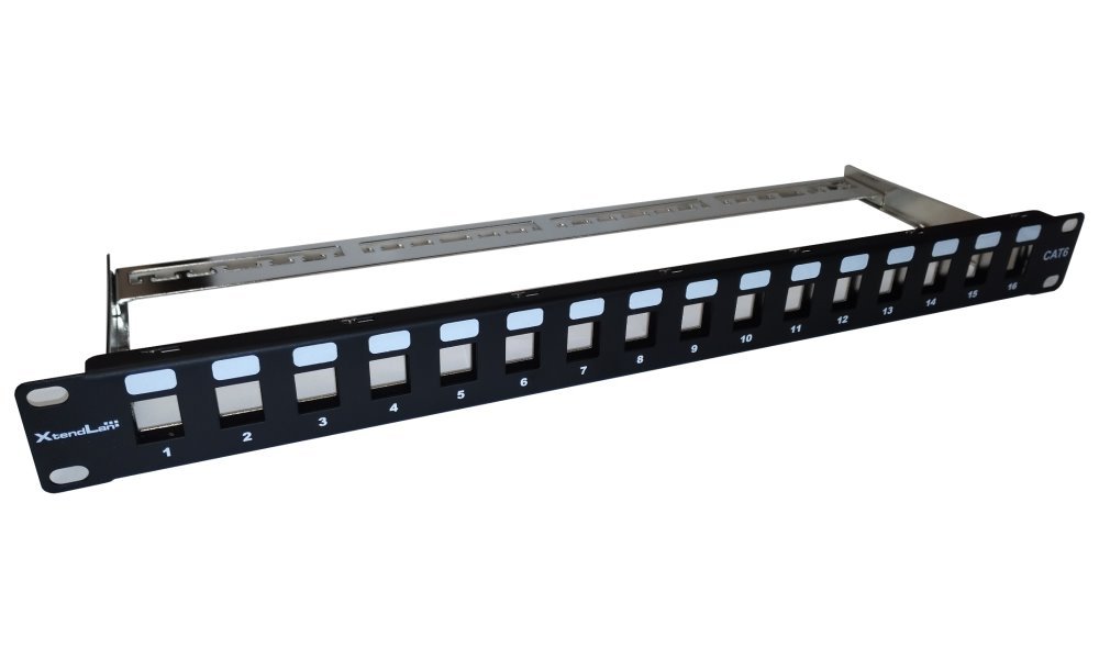 Patch panel 19", 16 portů CAT6A, stíněný, včetně keystone