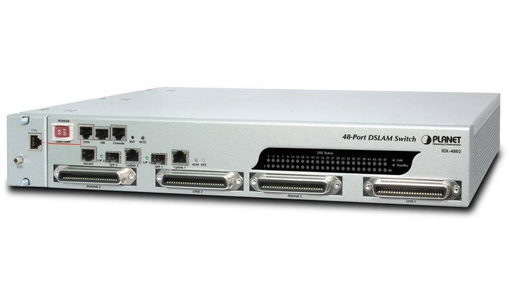 Planet IDL-4802, DSLAM ADSL, 48x ADSL/ADSL2+, 2x 1000Base-T/SFP, Spliter, Web/SNMP/Telnet