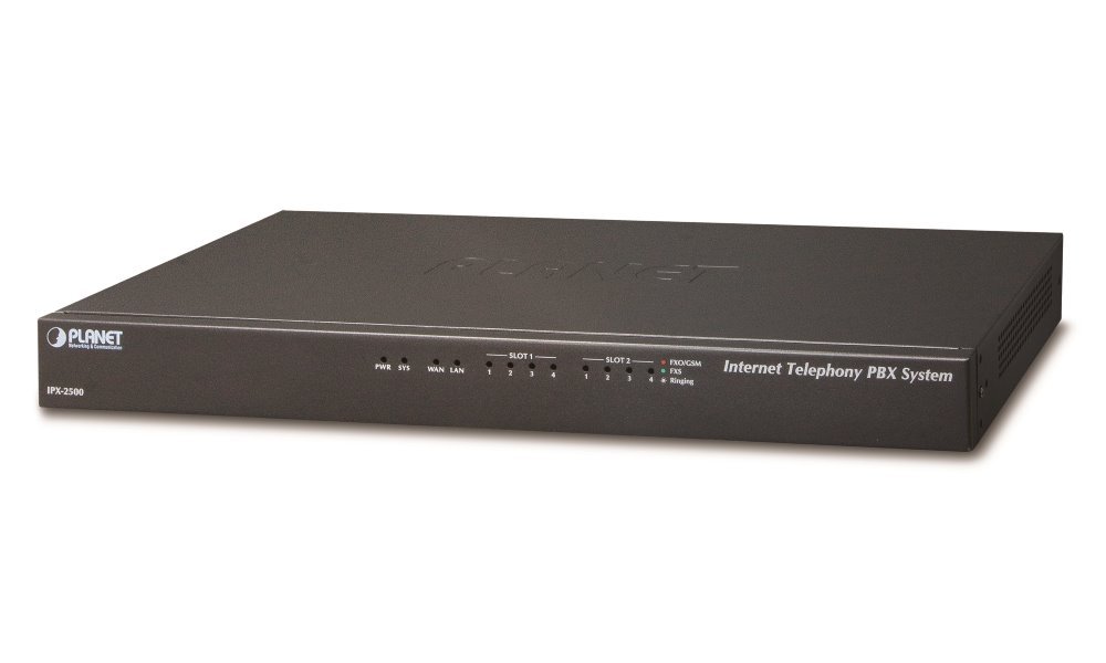 Planet IPX-2500, IP PBX, SIP Proxy, 2x slot pro moduly,IVR, 500/80 uživatelů, DID, BLF, FAX, Skype-SIP, VPN