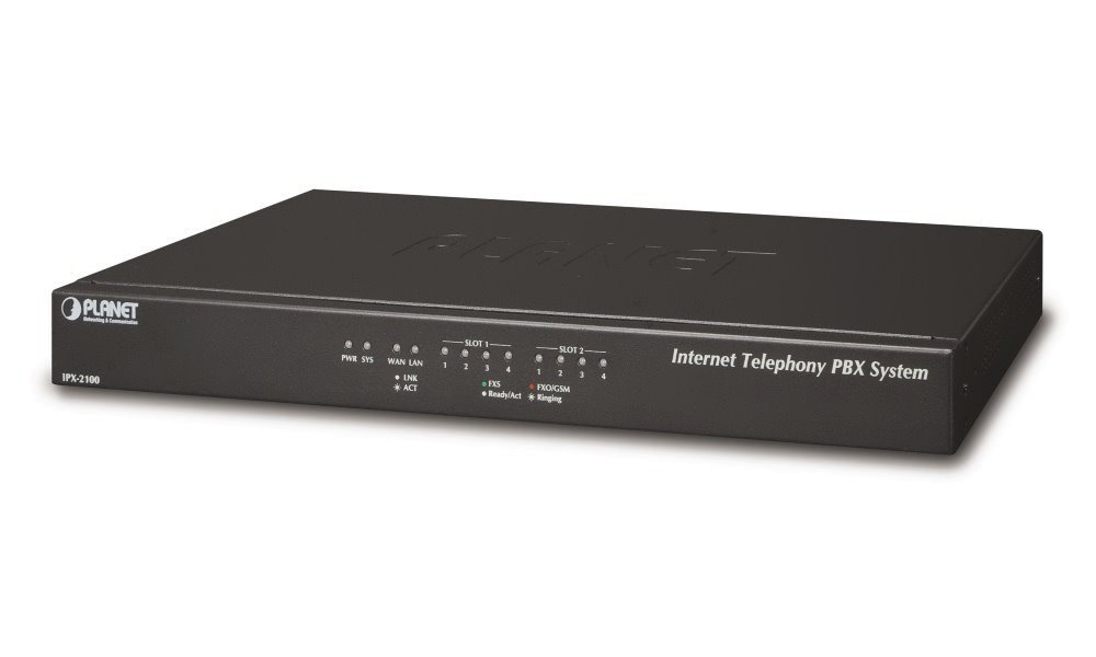 Planet IPX-2100, IP PBX, SIP Proxy, 2x slot pro moduly,IVR, 100/30 uživatelů, DID, BLF, FAX, Skype-SIP, VPN