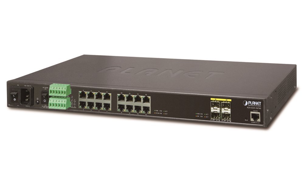 Planet IGS-5225-16T4S, 16x 1000Base-T, 4x SFP(DDM), L3, WEB/SNMPv3, IGMPv3, -40 až 75°C,AC+DC, IP30