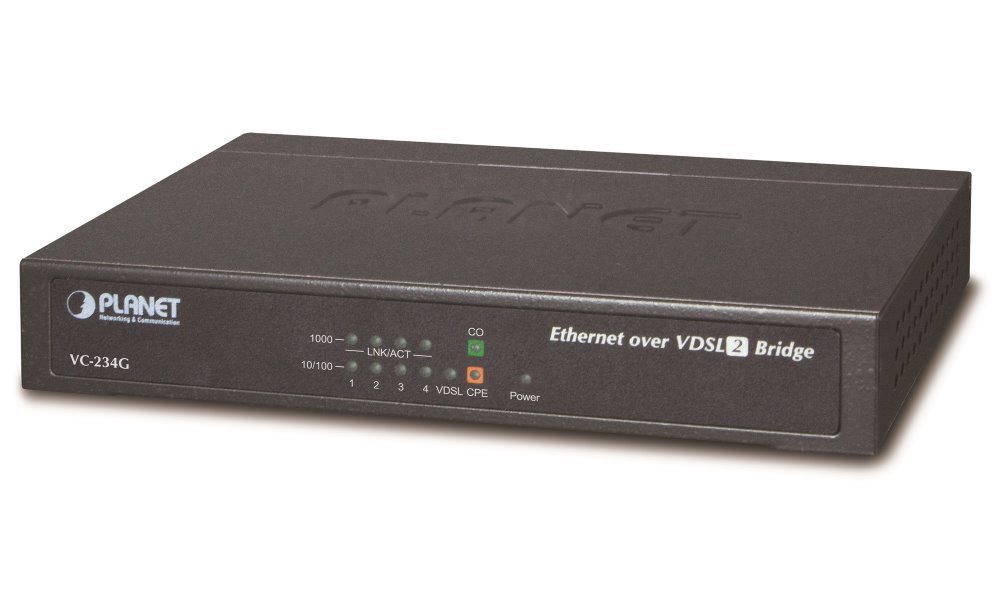 Planet VC-234G, Ethernet VDSL2 konvertor, 4x 1000Base-T, master/slave, profil 30a, G.993.5 Vectoring, G.INP