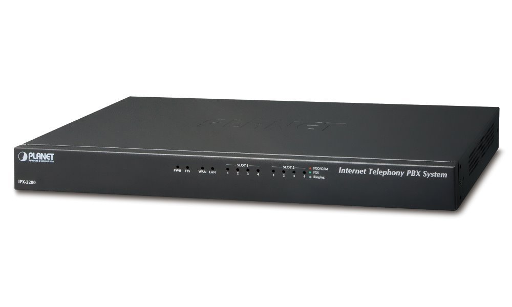 Planet IPX-2200, IP PBX, SIP Proxy, 2x slot pro moduly,IVR, 200/60 uživatelů, DID, BLF, FAX, Skype-SIP, VPN