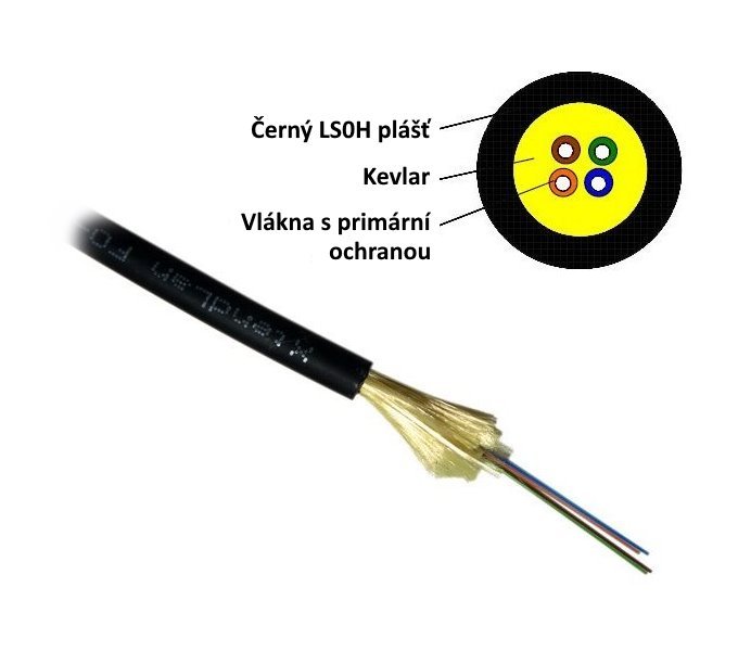 FO kabel, 9/125, 4c, DROP, 3,6mm LSZH, černý, G.657A, 1000N, 2km cívka