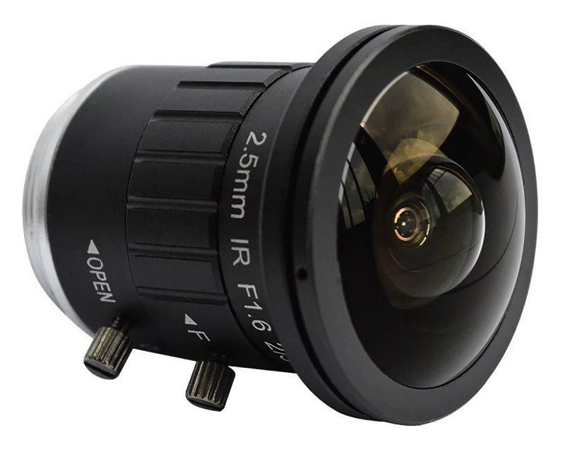 Objektiv Rybí oko, 2,5mm, CS-mount, úhel 190 st., 2/3", s IR přizpůsobením, 8Mpix,nastavitelná clona