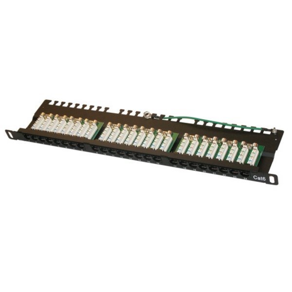 Patch panel 19"/0,5U, 24 portů RJ-45, Cat6, černá barva, LSA