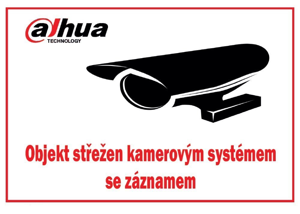 Bezpečnostní tabulka pro kamerové systémy, bílá, 210x150mm, logo Dahua