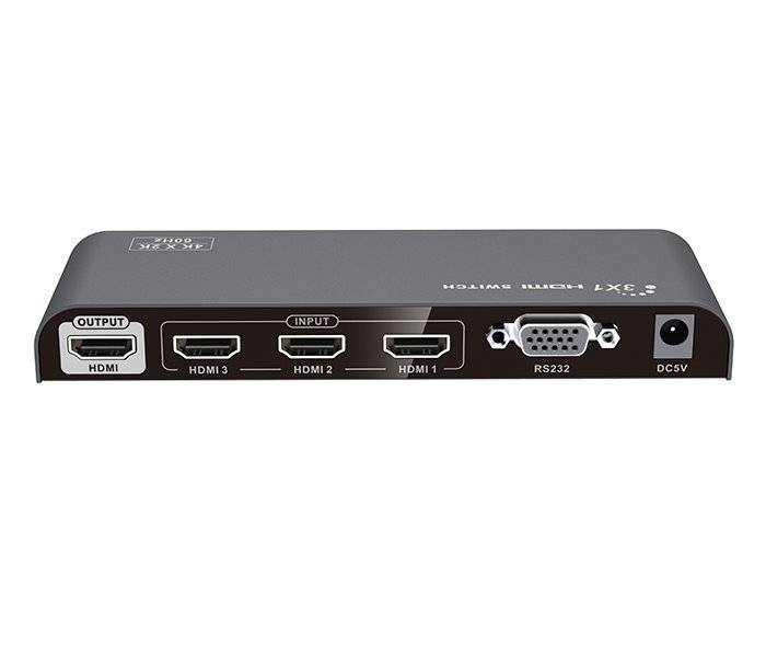 HDMI přepínač, 3 vstupy / 1 výstup, do 4k (2160p), RS232 a dalkové ovládání (IR)
