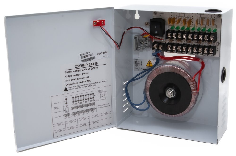 Zdroj 24V AC, 9 port, 10A, 240W, PTC ochrana, skříňka na stěnu