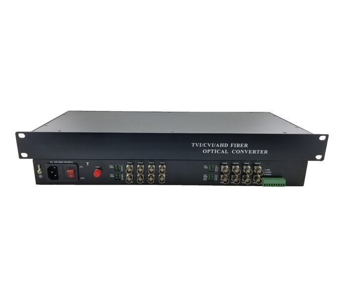 HD-CVI/AHD/TVI/PAL opto konvertor, až do 1080p, 16x Video, 1xCOM, ST,single i multimode, pár