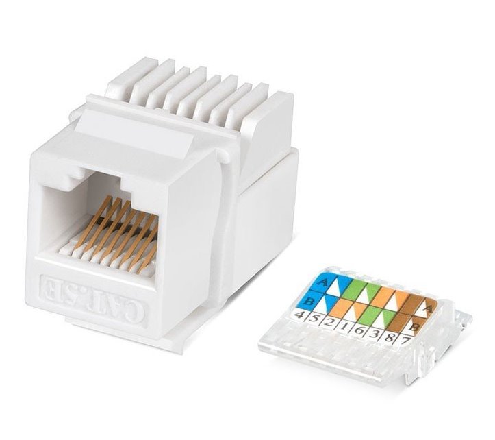 Keystone jack RJ45, CAT5E UTP, zaklapávací, bílý, instalace bez nástrojů