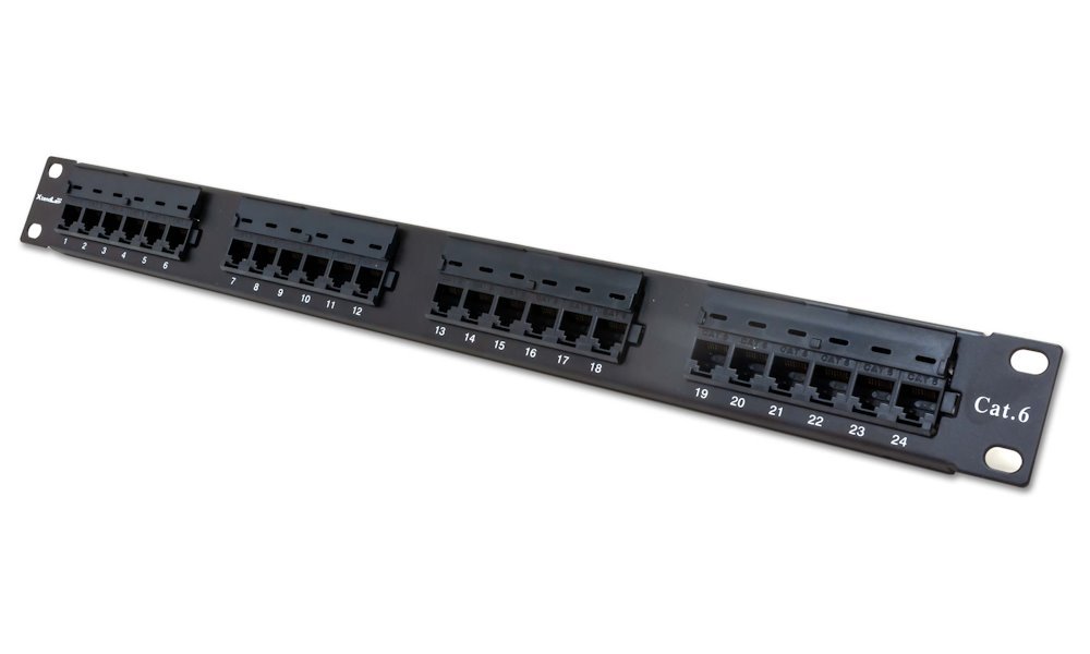 Patch panel 19", 24 portů CAT6, 30u  Au, 110