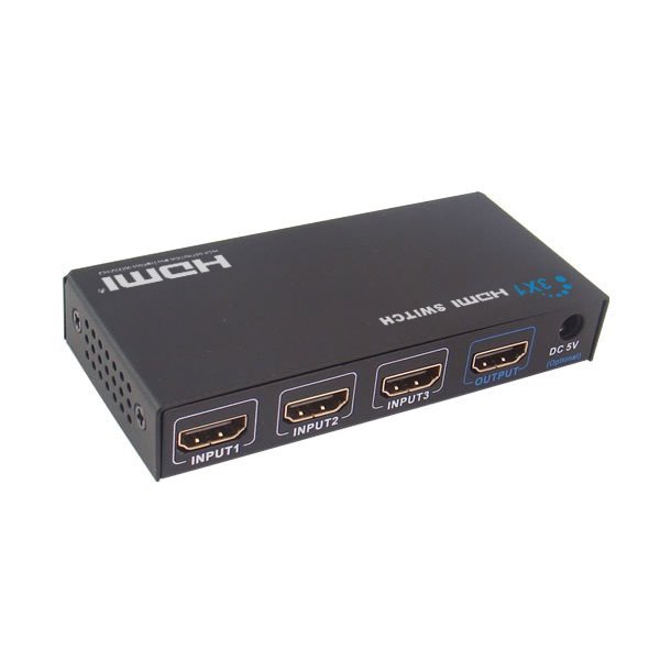 HDMI prepínac, 3 vstupy / 1 výstup, do 4k@30Hz (2160p), dálkové ovládání (IR)