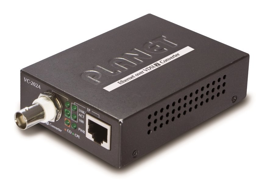 Planet VC-202A, Ethernet VDSL2 konvertor, BNC(koax), master/slave, profil 17a, dosah až 3km