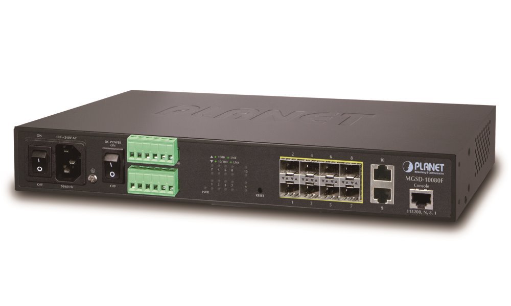 Planet MGSD-10080F Metro switch 8x SFP(DDM) 100/1000Base-X, 2x 1000Base-T,AC+DC, DI/O, SNMPv3,IPv6, fanless