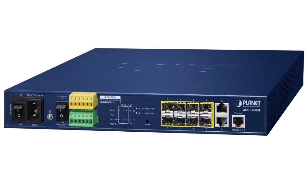 Planet MGSD-10080F Metro switch 8x SFP(DDM) 100/1000Base-X, 2x 1000Base-T,AC+DC, DI/O, SNMPv3,IPv6, fanless