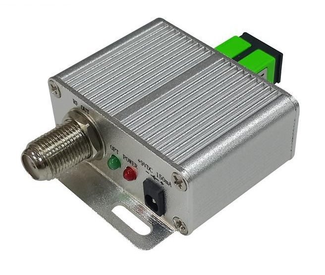 Optický CATV přijímač, 40-860MHz, SC/APC, F male, 1550-1600nm, 83dBuV@-1dBm, malý rozměr, 9V DC