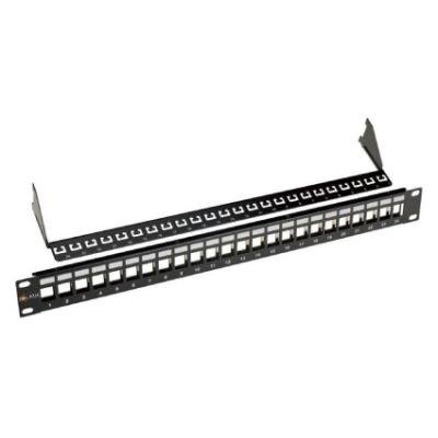 Solarix 19" Neosazený univerzální panel 24 portů 1U pro CAT5E a CAT6 keystony, SX24M-0-STP-BK-UNI