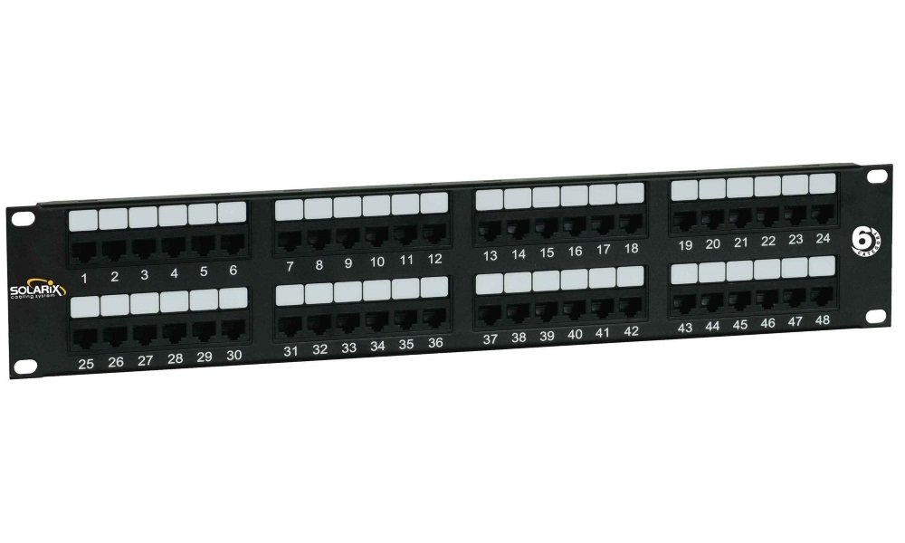 Solarix patch panel 48 x RJ45 CAT6 UTP 350 MHz cerný 2U