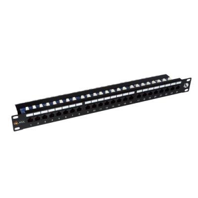 Solarix patch panel 24 x RJ45 CAT5E UTP s vyvaz. lištou černý 1U