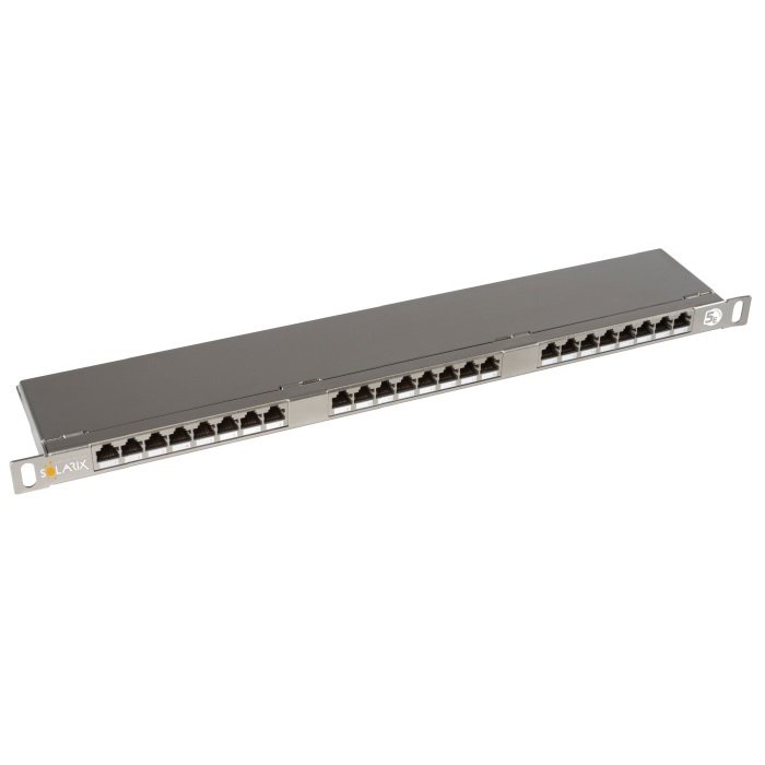 Solarix Patch panel  24xRJ45 CAT5E STP s vyvazovací lištou nerez 0,5U SX24HD-5E-STP-SL