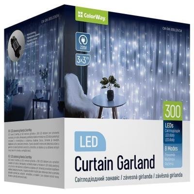 POŠKOZENÝ OBAL - COLORWAY LED girlanda/ vnitřní / 300 LED / délka 3 x 3m / studená bílá/ AC 220V