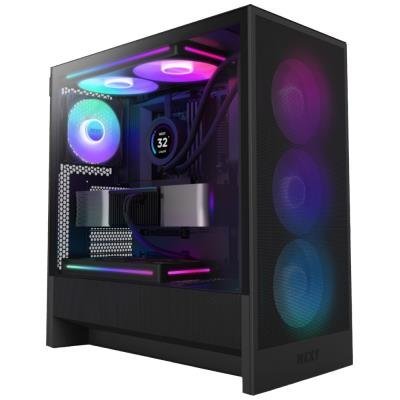 NZXT skříň H5 Flow RGB edition / 2x120 mm fan / USB 3.0 / USB-C 3.1 / RGB / průhledná bočnice / mesh panel / černá
