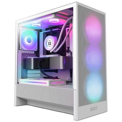 NZXT skříň H5 Flow RGB edition / 2x120 mm fan / USB 3.0 / USB-C 3.1 / RGB / průhledná bočnice / mesh panel / bílá