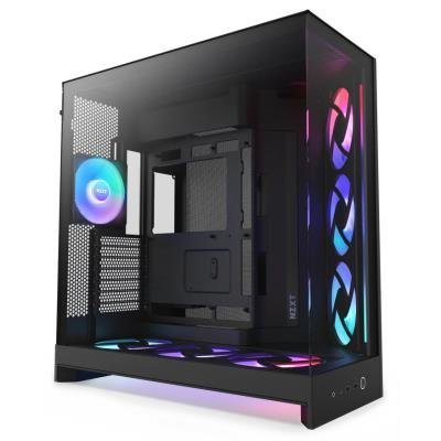 NZXT skříň H9 Flow RGB+ dvoukomorová ATX / 2x140 mm RGB fan / 1x120 RGB fan / prosklená / controller / černá